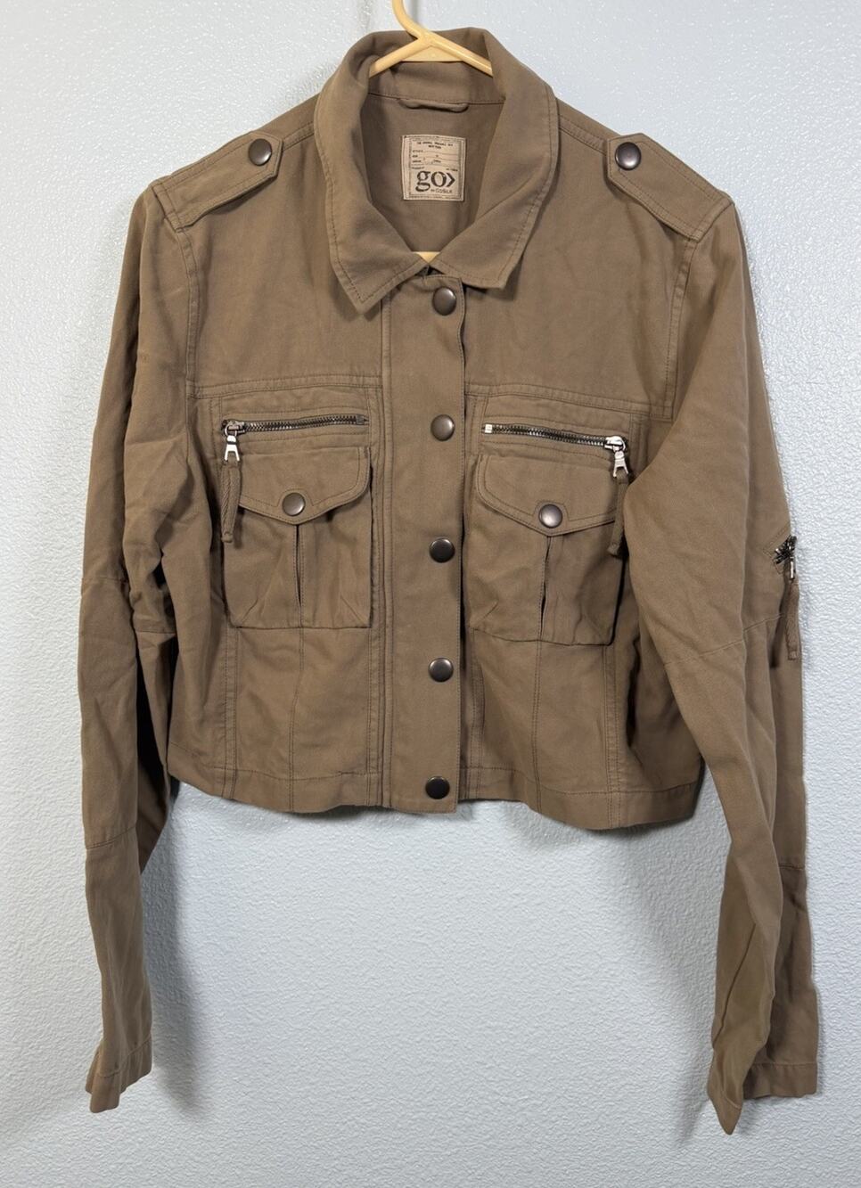 Go by GoSilk Women’s Medium Silk Cotton Y2K Cargo Jacket Beige Cropped